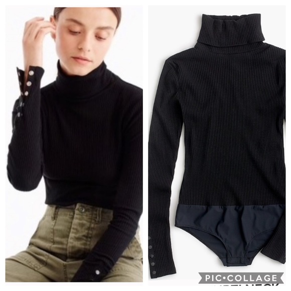 J Crew Ribbed Turtle Neck Bodysuit Snap 